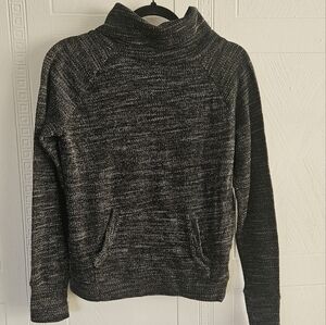 GAP Fit Cotton Blend Black Marled Roll Neck Cropped Sweatshirt Sz XS EUC